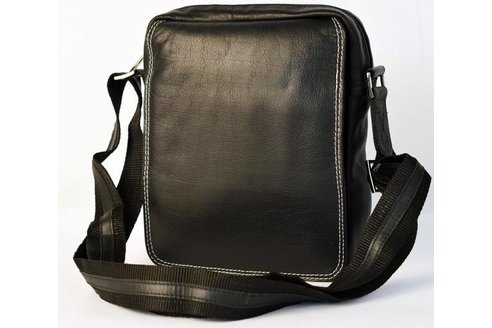 Čierna kožená taška cez telo (crossbody) s ozdobným prešívaním